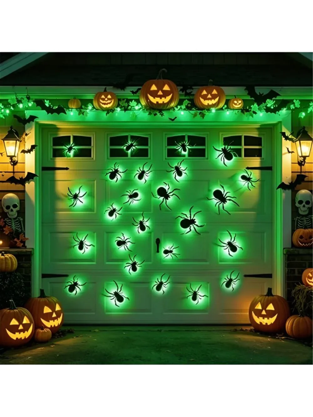 36 Pack Halloween Wall Decor Light up Spiders, Green